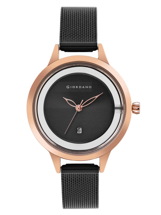 Giordano Analog Watch for Women's with See through Elegant Dial with Stainless Steel Strap|Round Shape Fashion Wrist Watch for Women|Ladies|Girls to Compliment Your Look|Ideal Gift for Women's - GD-60010