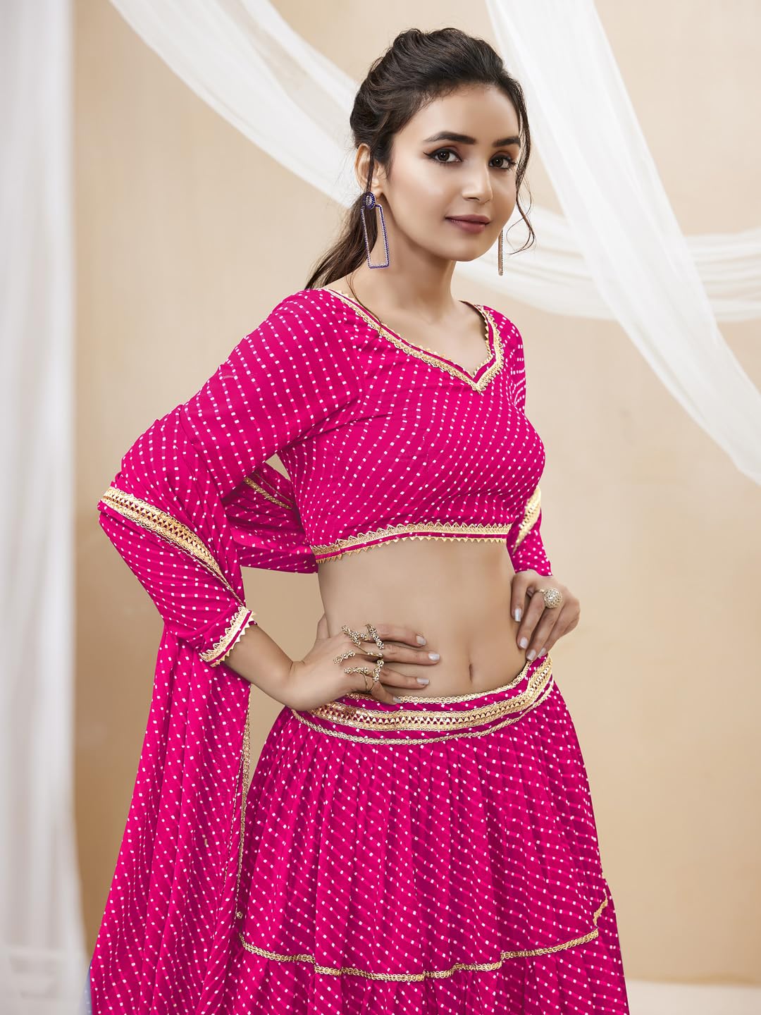 Zeel Clothing Women's Leheriya Print Pure Georgette Semi-stitched New Lehenga Choli Set With Dupatta (603-Pink-Stylish-Wedding-Designer-New; Free Size)