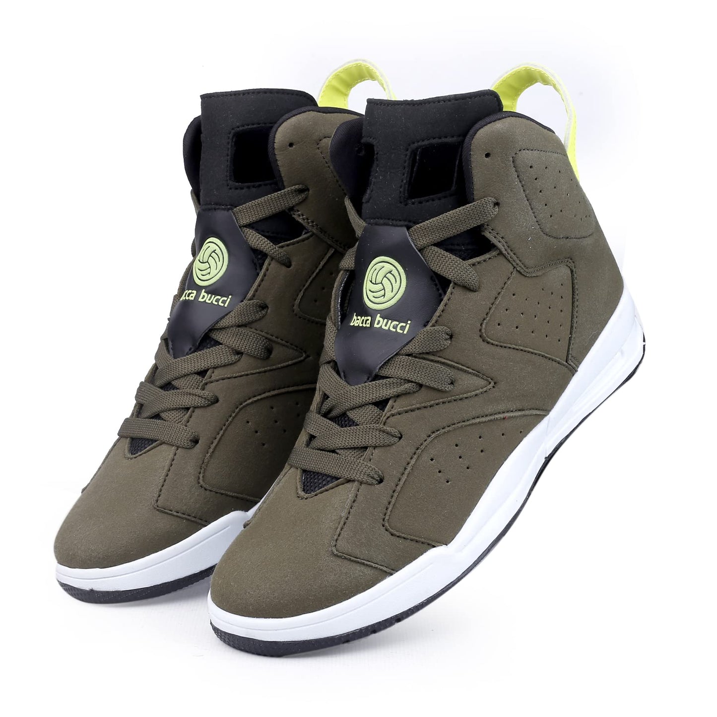 Bacca Bucci® Demon High-top Casual Shoe with Flat Outsole high Street Fashion Sneakers for Men- Olive, Size UK7