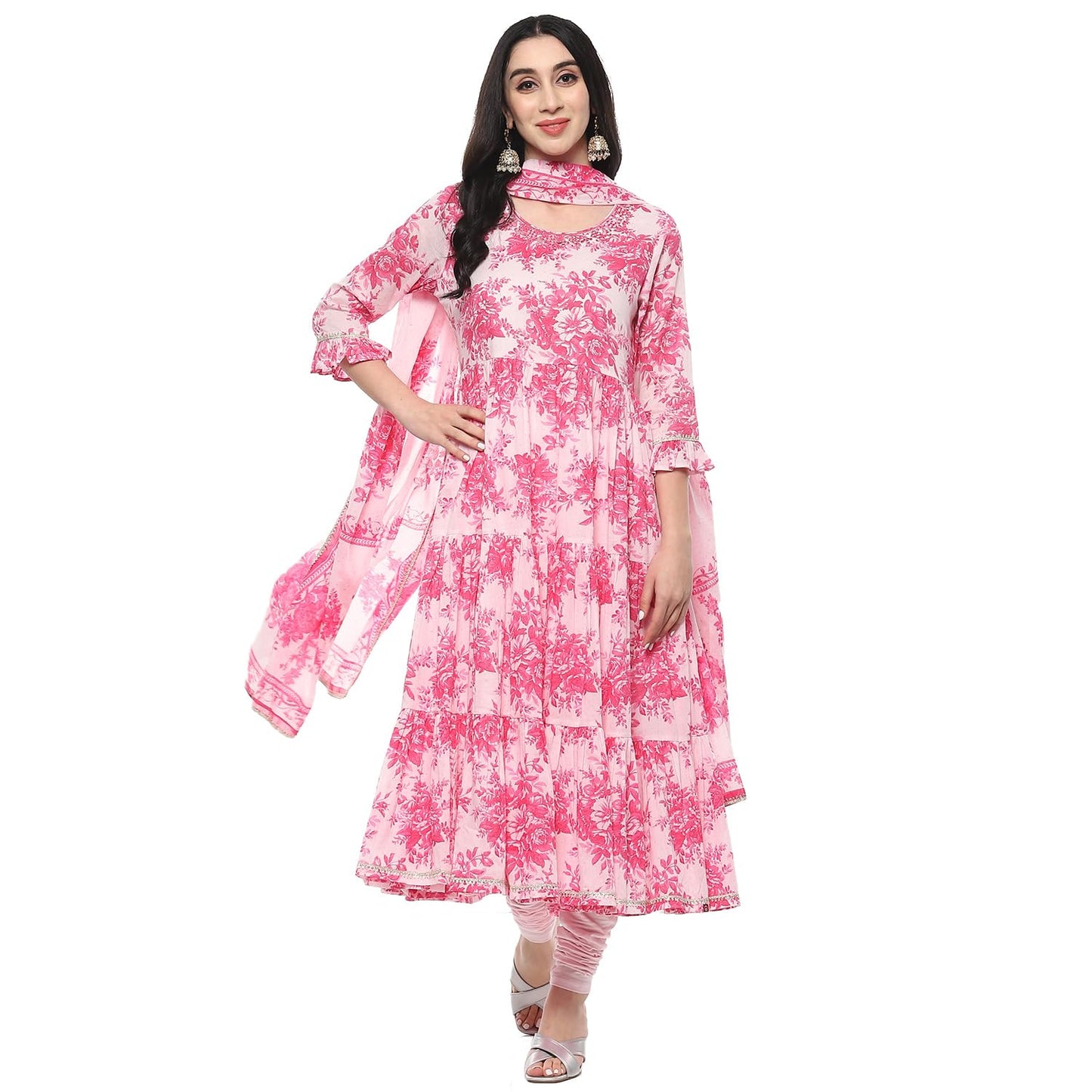 BIBA Women Cotton Printed Suit Set (Pink)