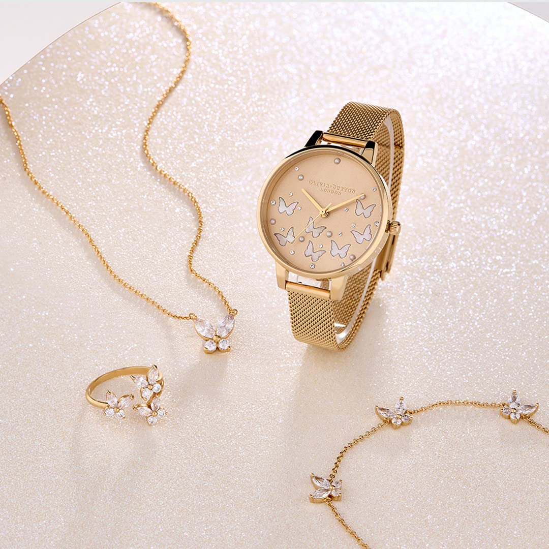 Olivia burton Sparkle Butterfly Analog Gold Dial Women's Watch-OB16MB37