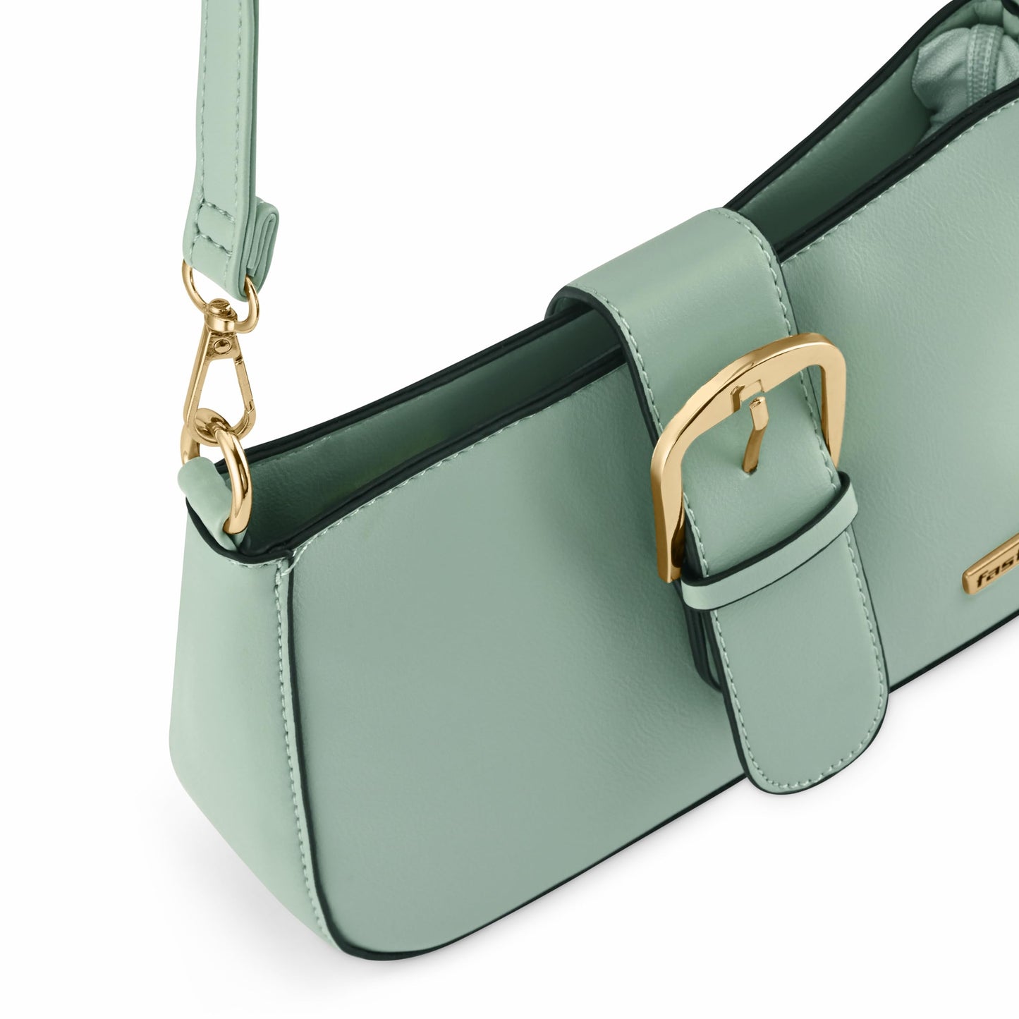 Fastrack Sage Green Solid Sling Bagfor Women, Girls and Ladies | with Buckle Accent and Zipper Closure