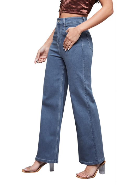 Miss Chase Women's Wide-Leg High-Rise Regular-Length Stretchable Denim Jeans (MCSS24DEN79-03-677-36, Morning Blue, 36)
