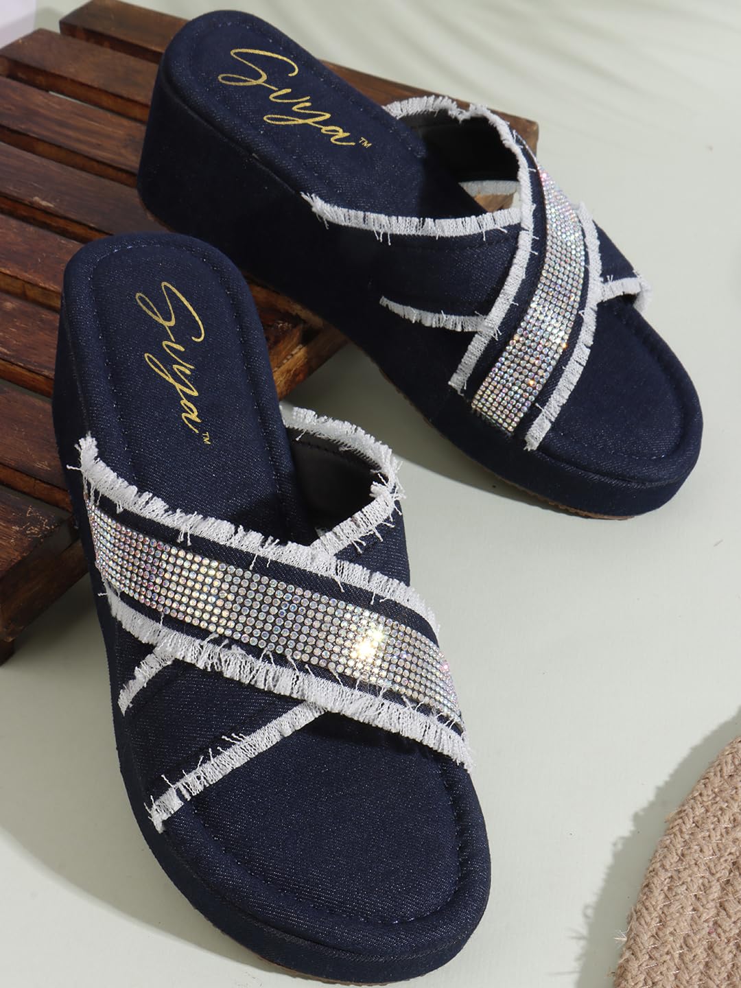 SVYA, Women heel sandal comfortable perfect for casual days with a touch of glam for Girls. (Blue, UK Footwear Size System, Adult, Women, Numeric, Medium, 8)