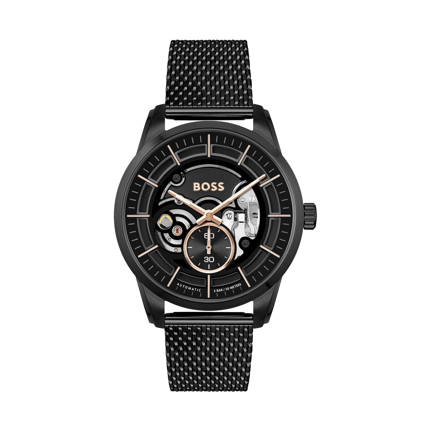 Hugo Boss Stainless Steel Boss Sophio Automatic Mech-Automatic Black Round Dial & Band Men's Analog Watch|Ionic Plated Black Steel Material|Black Color Band - 1514035