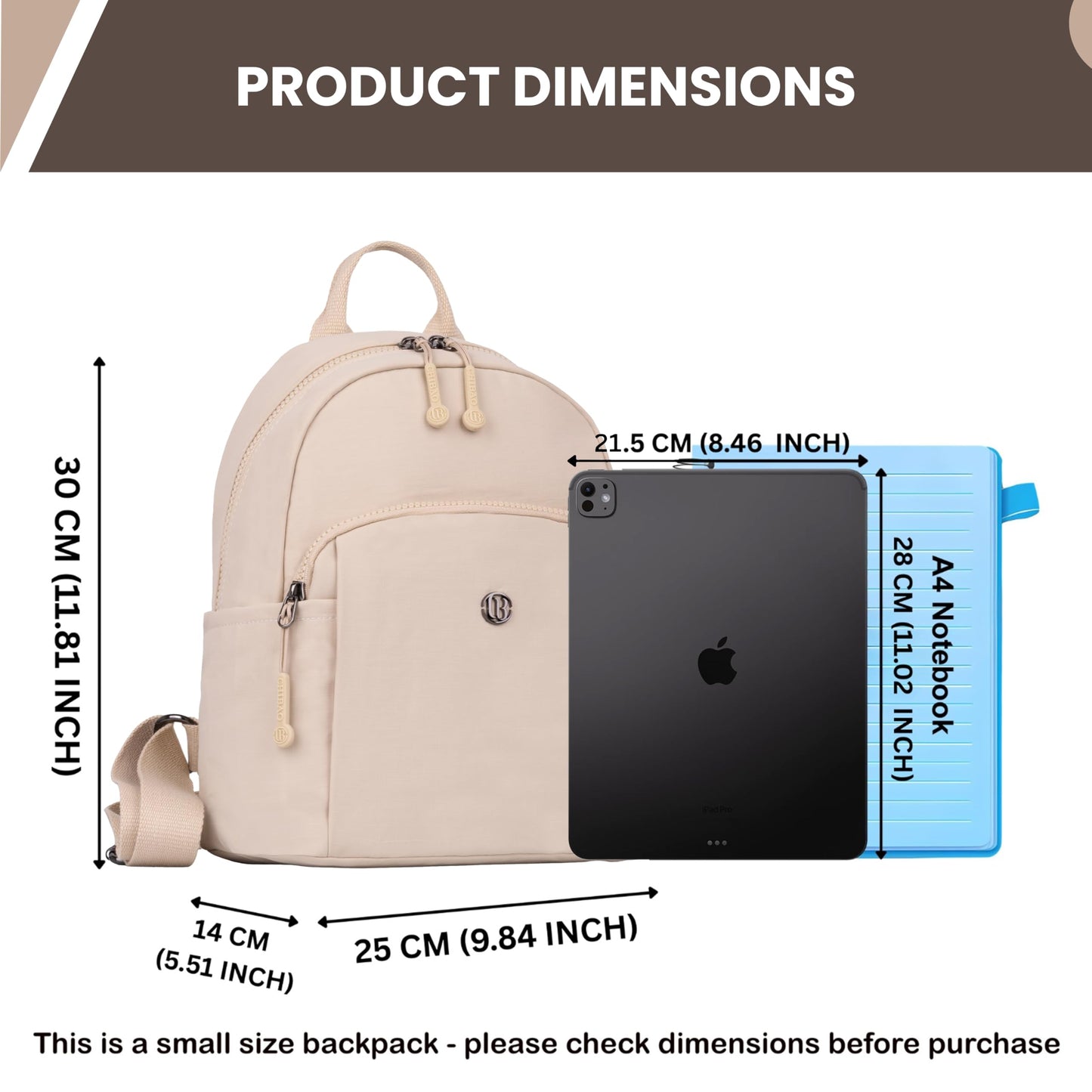 12o12 Women Travel Backpack, Multiple Pockets, Smart Organization, Lightweight Casual Daypack | Fashion Shoulder Sling Handbag Stylish for Travel, Work, Office, Picnic, Shopping College (Beige)
