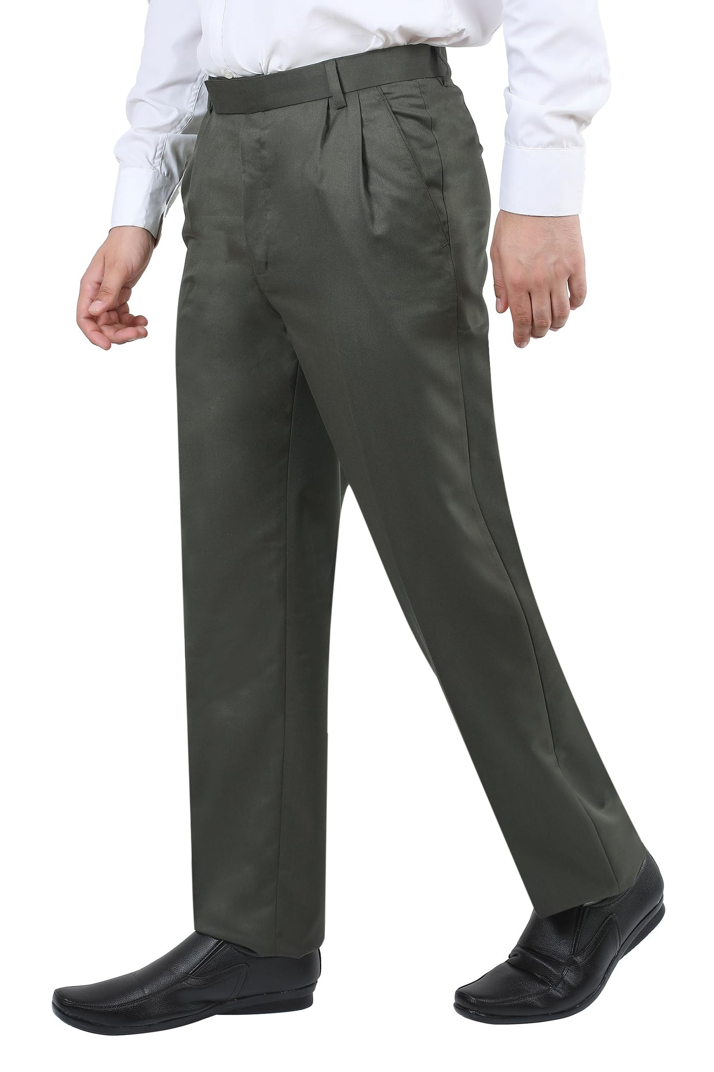 Particle Men's Double Pleated Cotton Blend Trousers | Textured Cross-Hatch Twill Formal Pants | Classic Fit for Office & Business, Olive Green, 32
