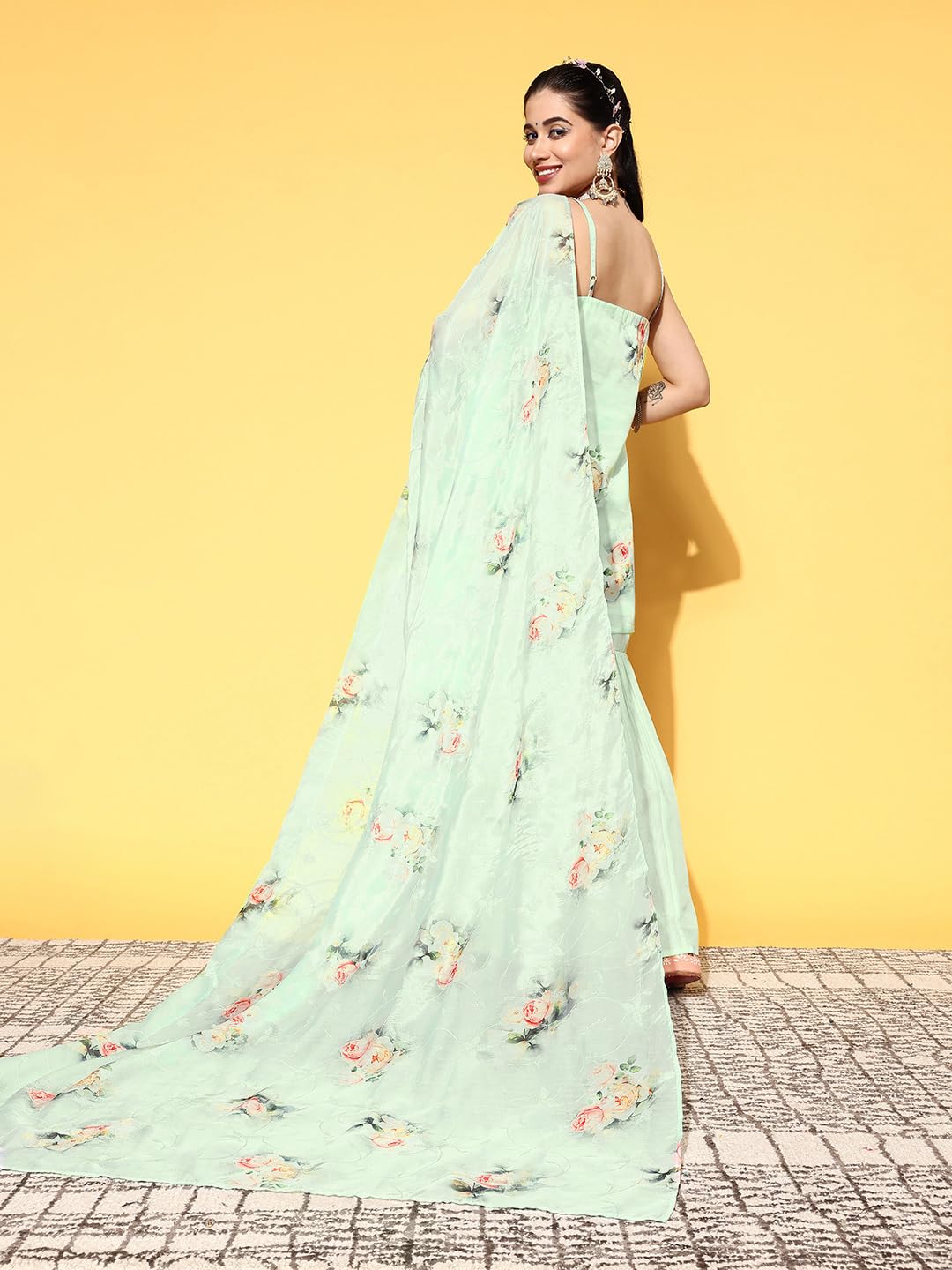 Libas Women's Organza Kurta Set (35045_Green