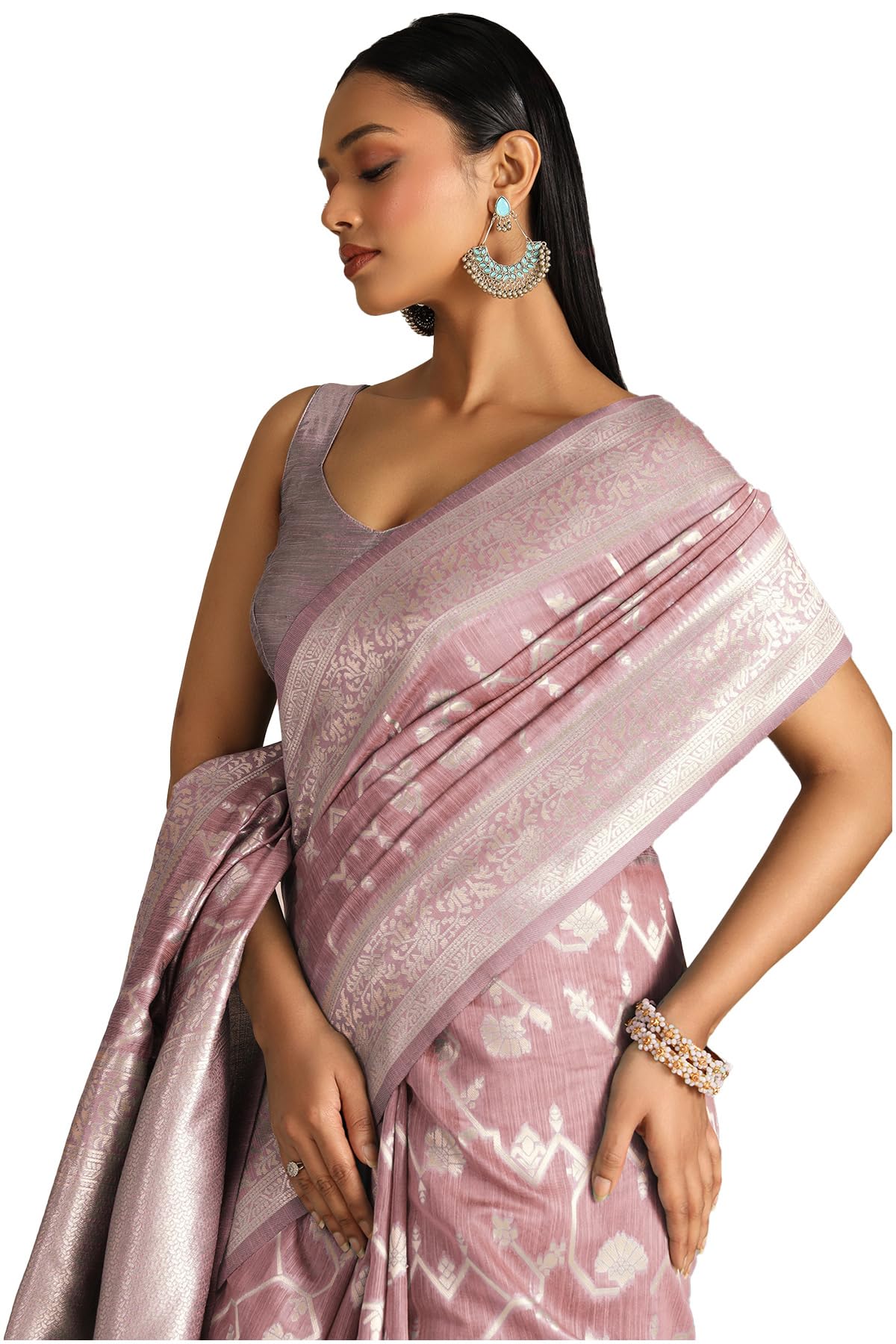 Soch Womens Beige Tussar Woven Design Saree With Zari Woven