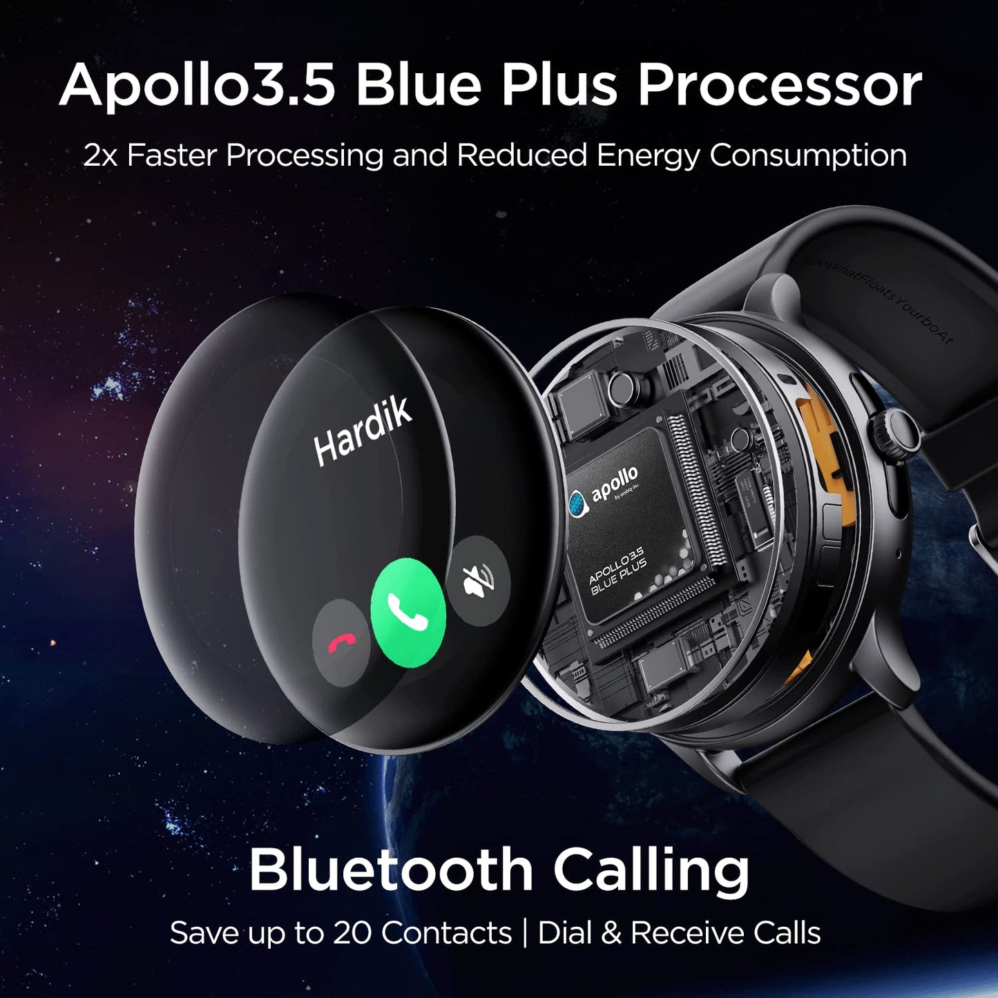 boAt Lunar Call Pro Smart Watch with 1.39 AMOLED Display, BT Calling,DIY Watch Face Studio, Coins, SensAI(Cricket Analysis),Apollo 3 Blue Plus Processor,Ambient Light Sensor(Charcoal Black)