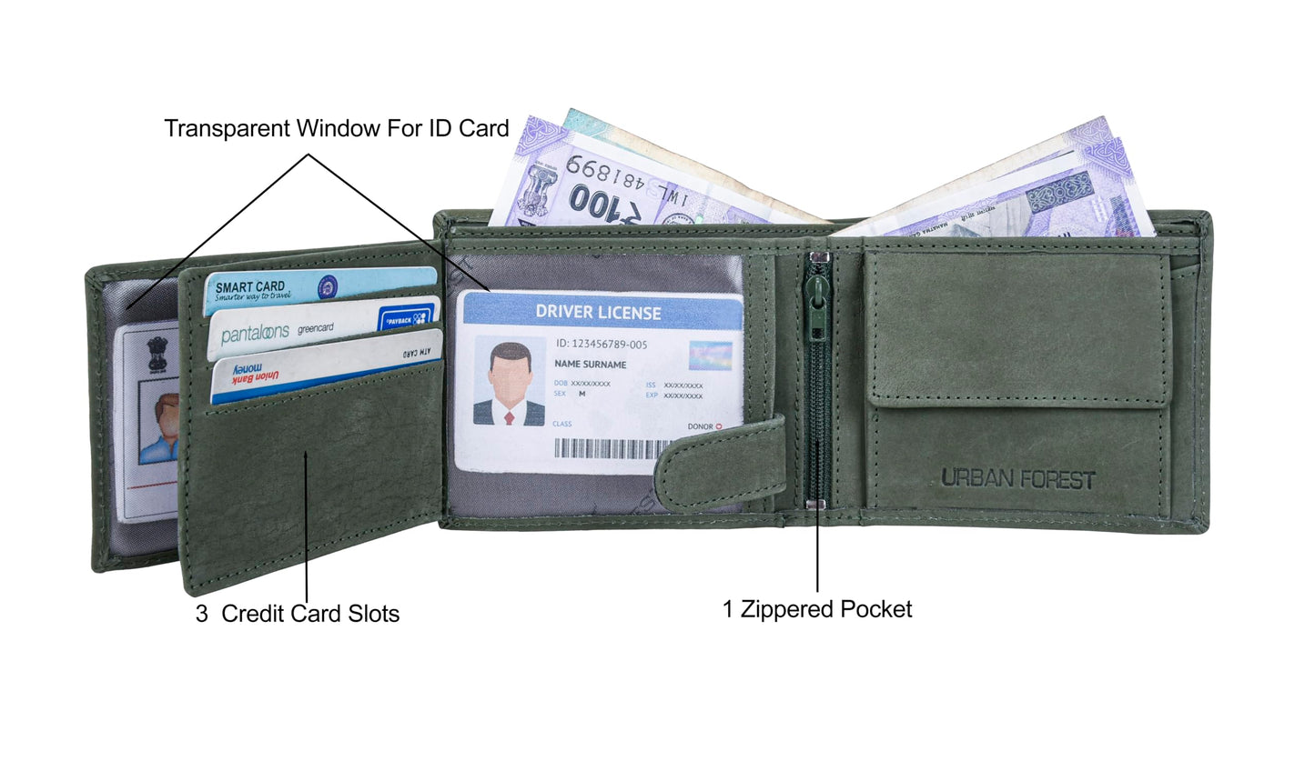 URBAN FOREST Mastodon Vintage Green Leather Wallet for Men