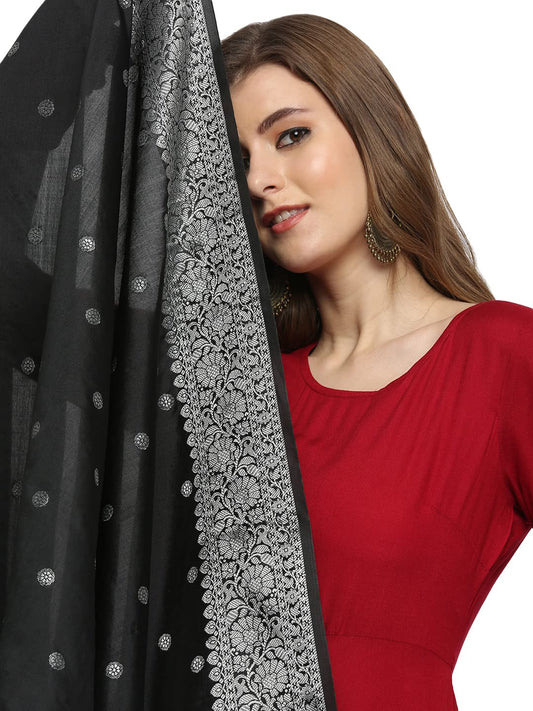 DUPATTA BAZAAR Women's Solid Silk Dupatta (DB3013_Black_Free)