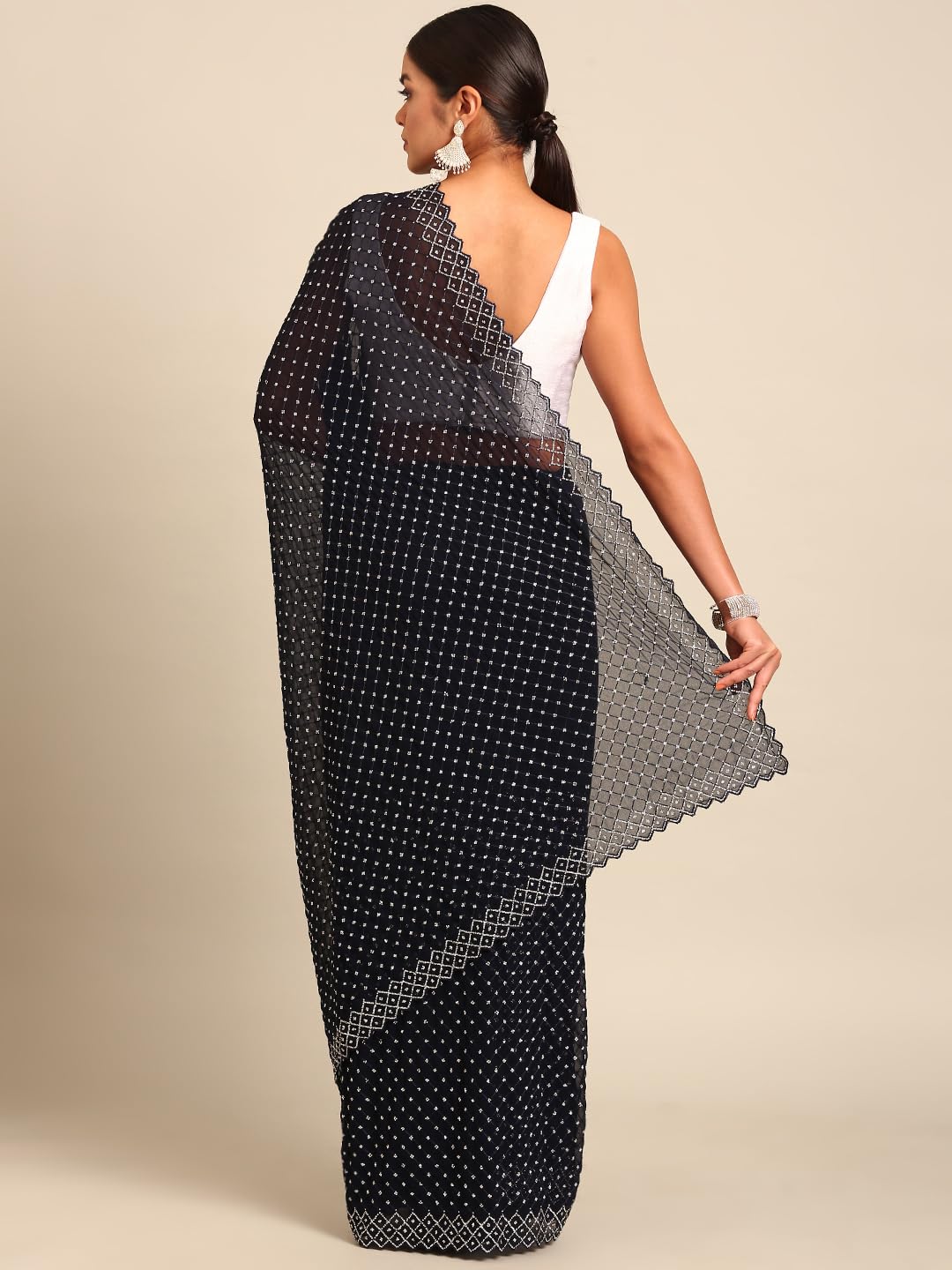 MOHEY Women's Georgette Hand|Stone|Thread Saree