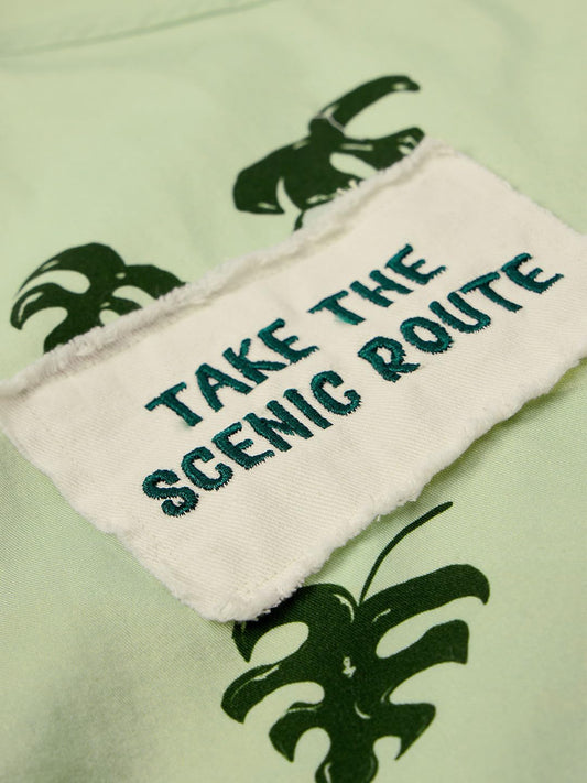 The Souled Store Scenic Route Women and Girls Long Sleeves Collared Neck Button Front Green Printed Cotton Boyfriend Shirts