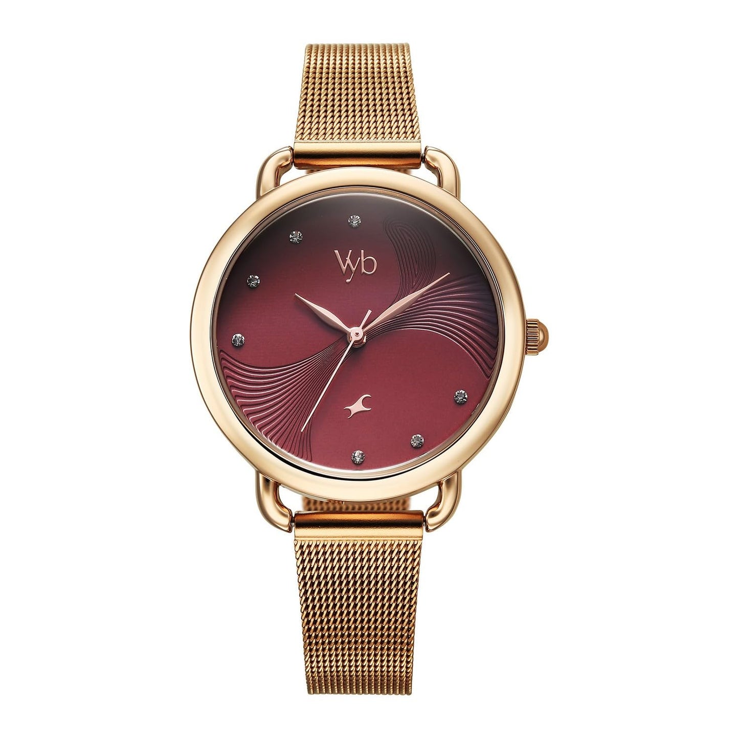 Fastrack Vyb 6.0 Classiqué Quartz Burgundy Round Dial Women's Watch | Stainless Steel Mesh Strap Material | Watches for Women Analog | Girl's Analog Watches - FV60091WM02