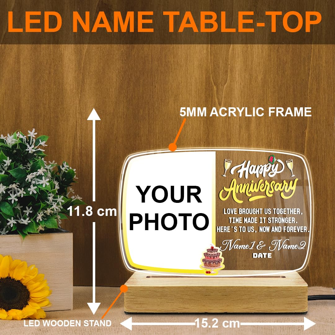 Fashionury Customized Anniversary Acrylic Night Light with Names and Picture – LED Gift for Couples – Engagement, Wedding or Valentine’s Gift Idea