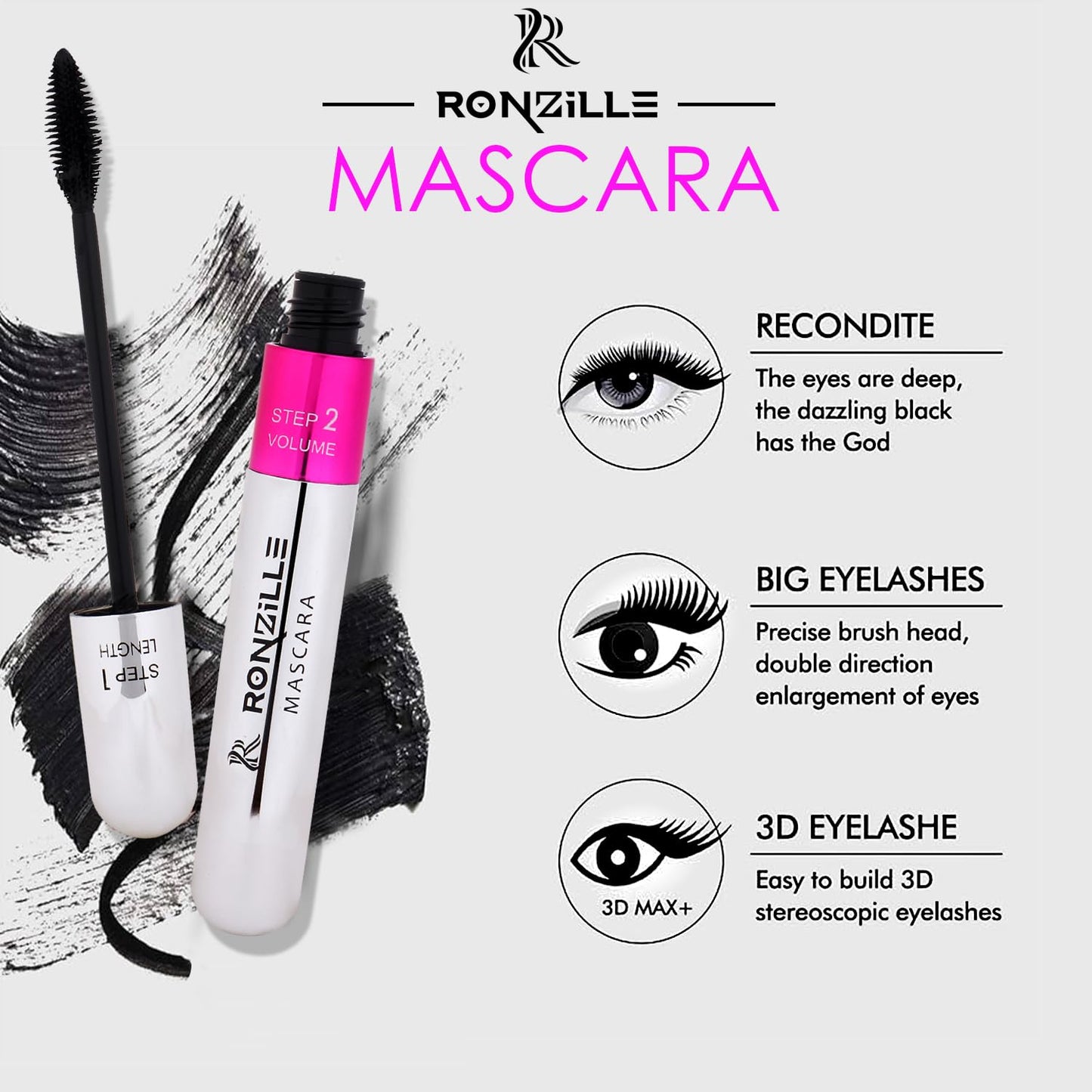 RONZILLE 2-in-1 Mascara for Women Volumizing and Lengthening Mascara | Long Lasting (15 ml) (Black)