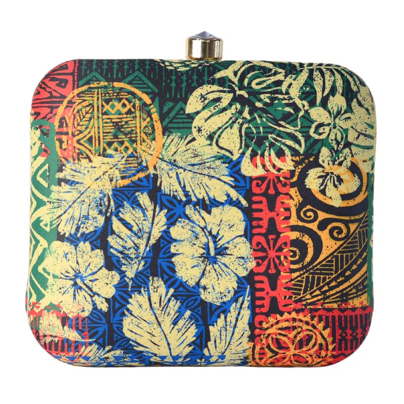 Artklim Block Print Floral Clutch