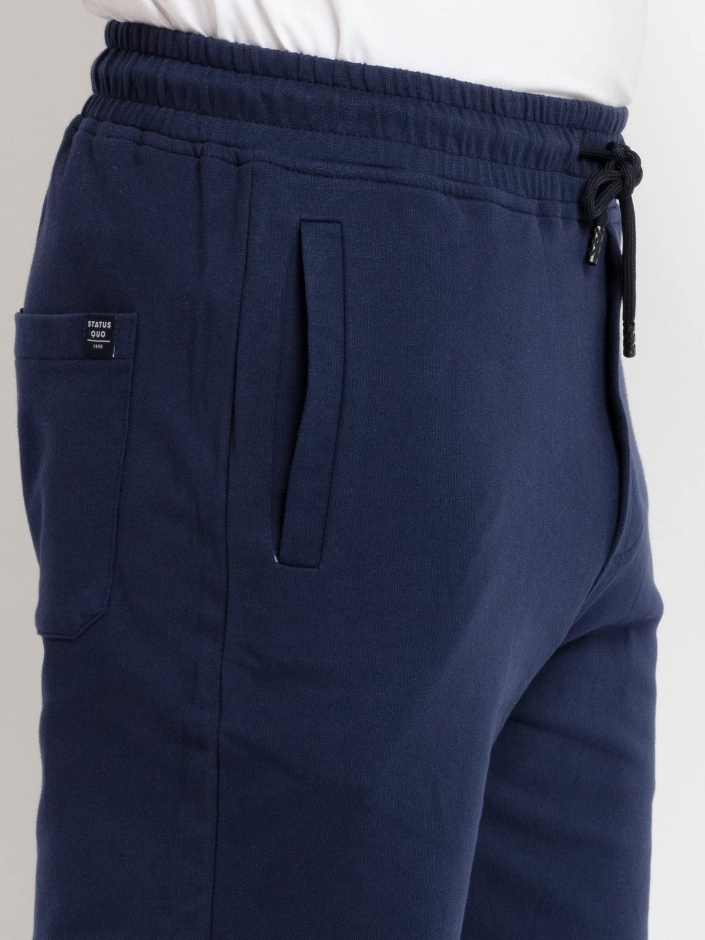 Status Quo Men’s Cotton Polyester Shorts | Breathable Activewear | Knee-Length | Elastic Waistband with Drawstring | Gym Running Hiking Casual Wear Navy