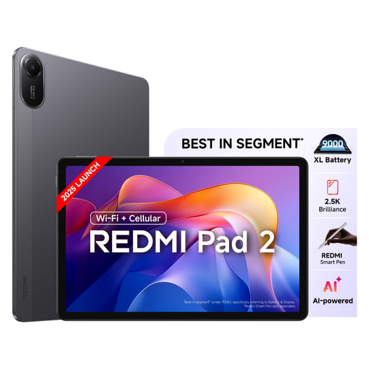 Redmi Pad 2 Wi-Fi + Cellular, Active Pen Support, 27.94cm(11") Model, 2.5K Sharp & Clear Display, 6GB, 128GB, All Day & More 9000mAh Battery, AI-Enabled, Dolby Atmos, HyperOS 2, Graphite Grey