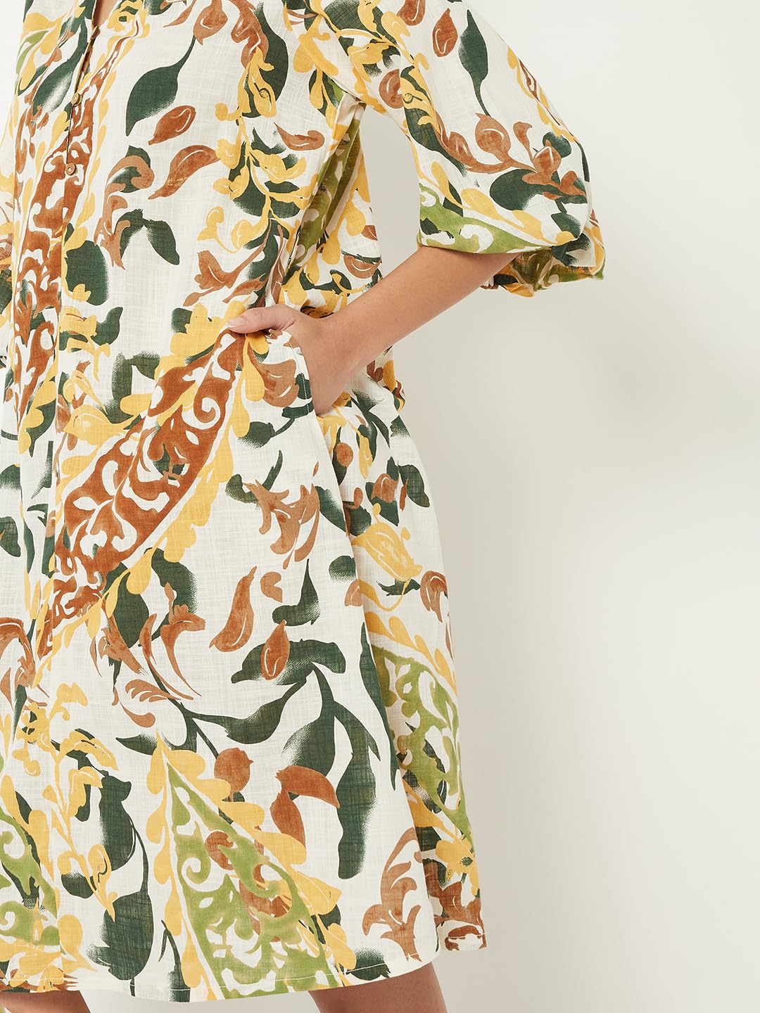 Max Women Printed A-line Dress with Belt(Multicolour_L)