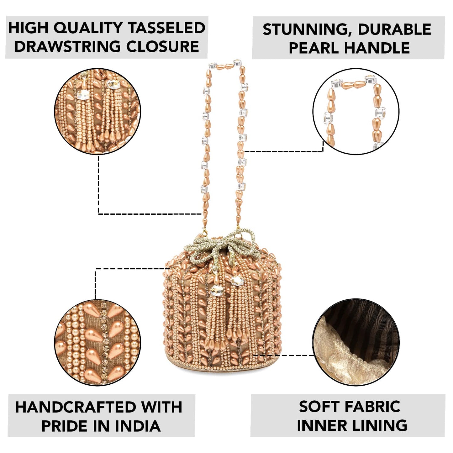 Peora Rose Gold Potli Bags for Women Evening Bag Clutch Ethnic Bride Purse with Drawstring(P36C)