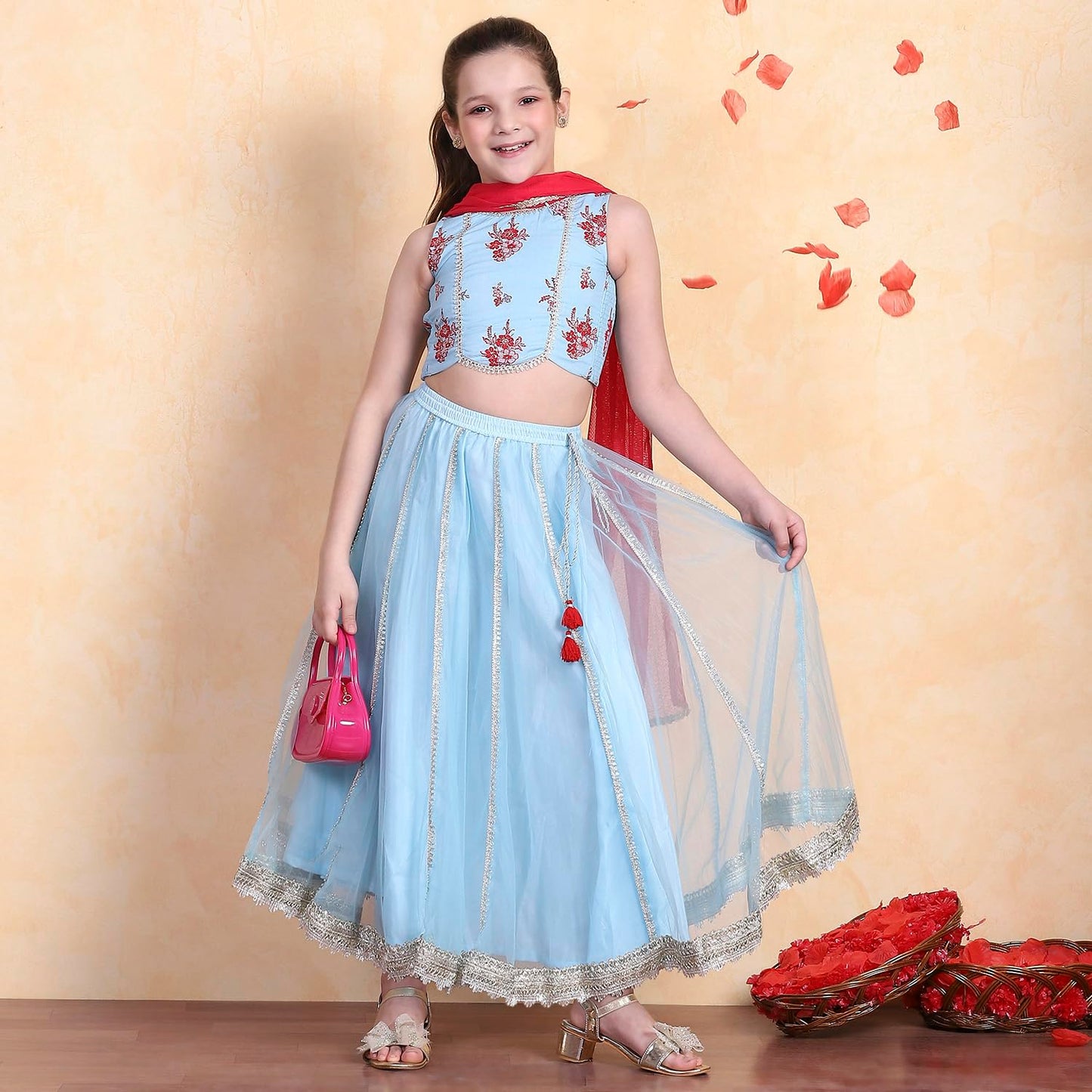 Biba Girl's Cotton Lehenga Set (KWPAISLEY6400SS25SKBLU_Sky Blue_2-3 Year)