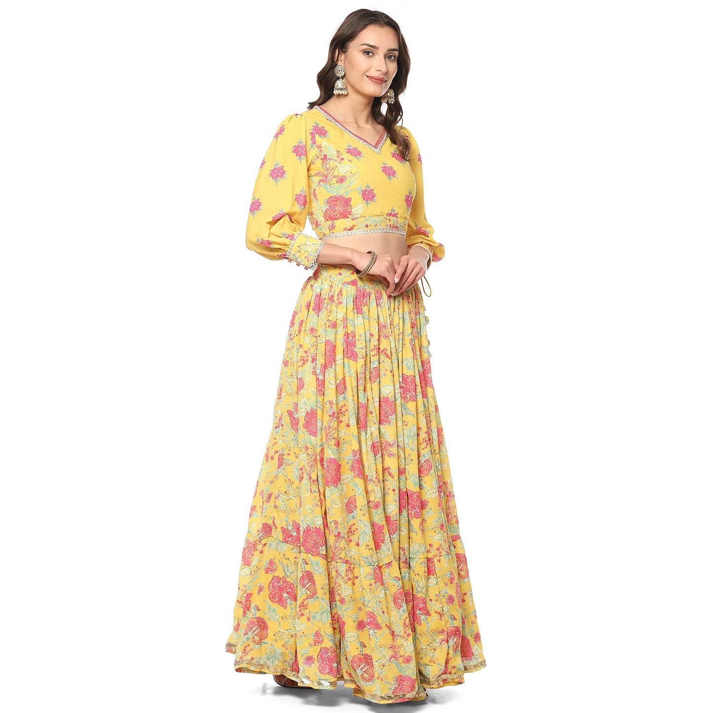 BIBA Women's Yellow Modal Lehenga Set