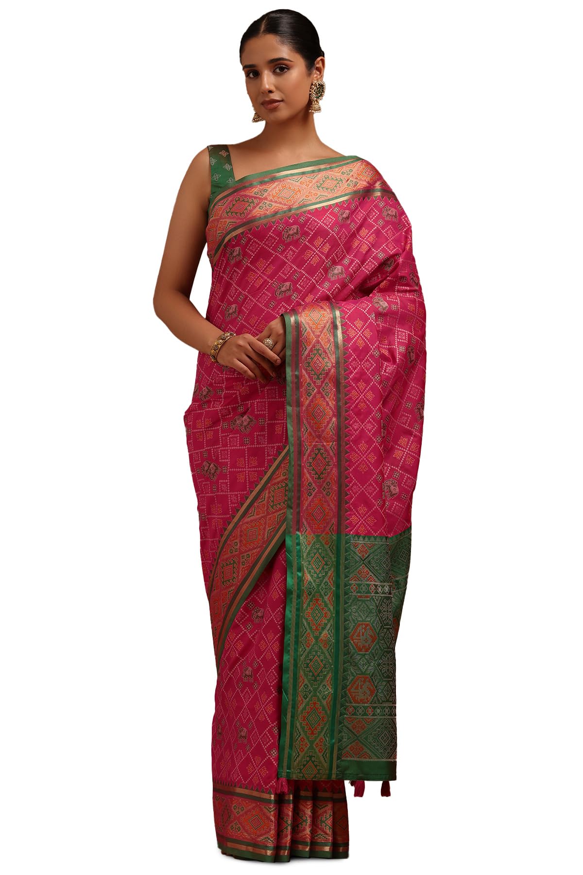 Soch Womens Fuchsia Silk Patola Print Saree