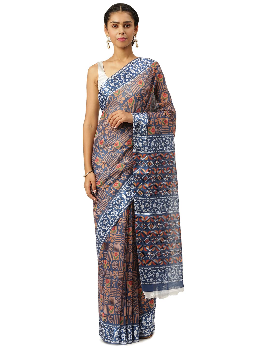 KARAGIRI Womens Digital Print Viscose Blue Saree With Blouse Piece