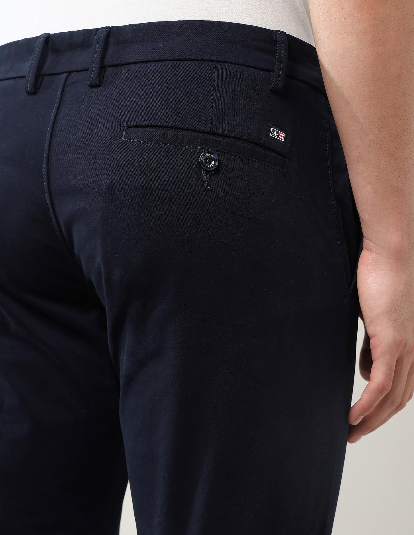 Arrow Sports Men's Mid Rise Slim Fit Solid Trousers Navy