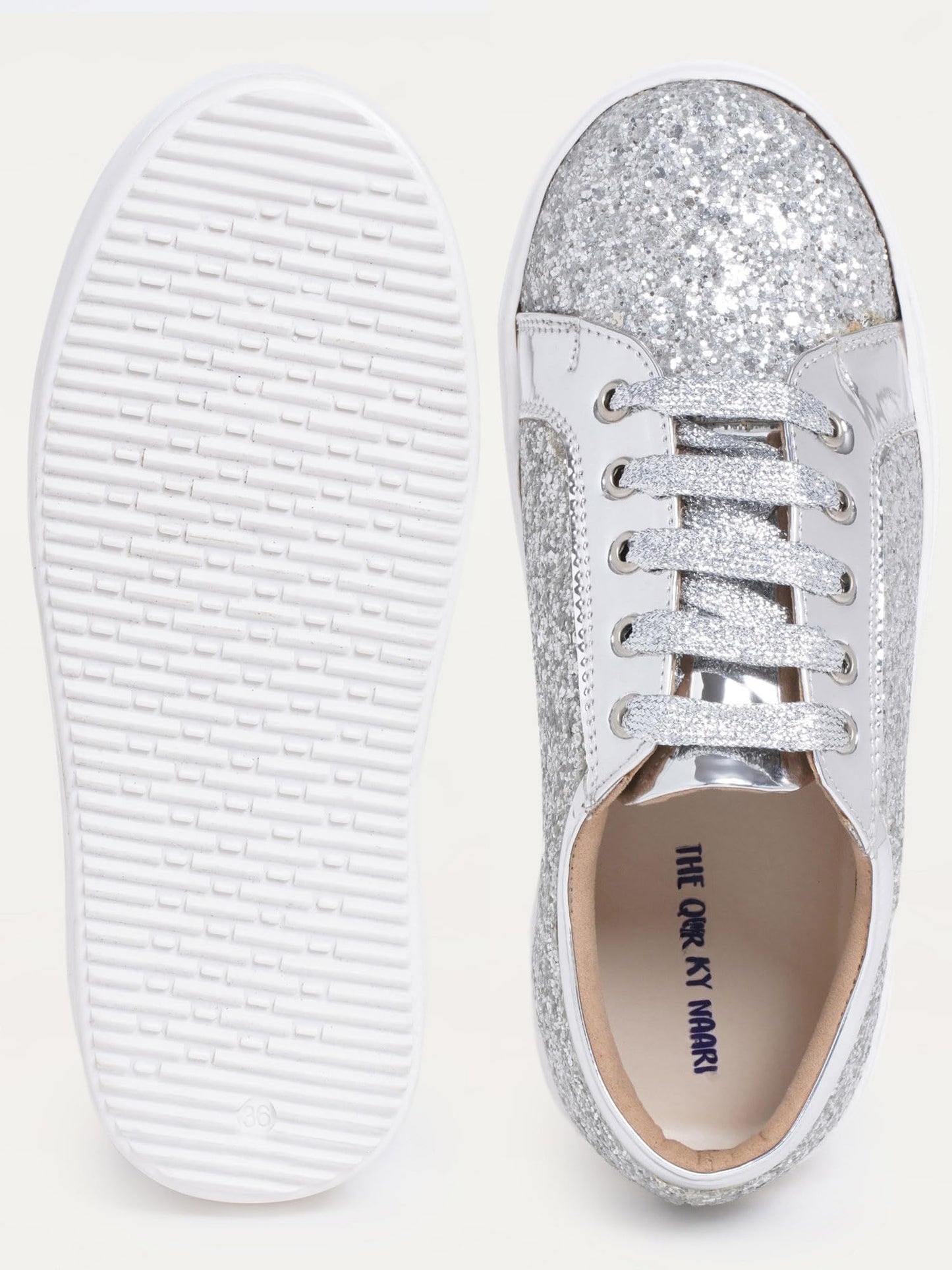 THE QUIRKY NAARI Glitterati Sneakers - Silver with Rich Design and Premium Look | Silver