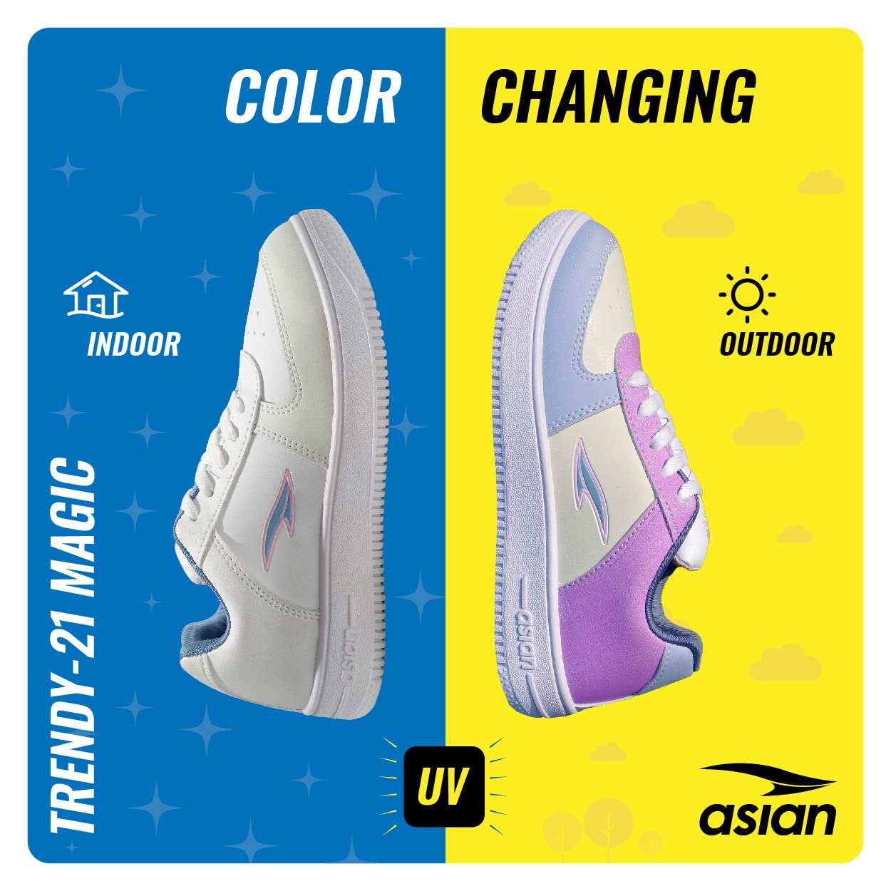 ASIAN Women's Trendy-21 Casual Sneaker Colour Changing Shoes With Extra Cushion Lightwight Lace-Up Shoes For Women's & Girl's, White - 8 UK