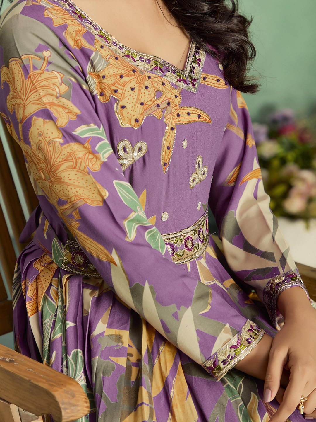 madhuram textiles Women's Rayon Print with Hand Embroidery Work Anarkali Long Gown(M-2543 Pink_4X-Large)