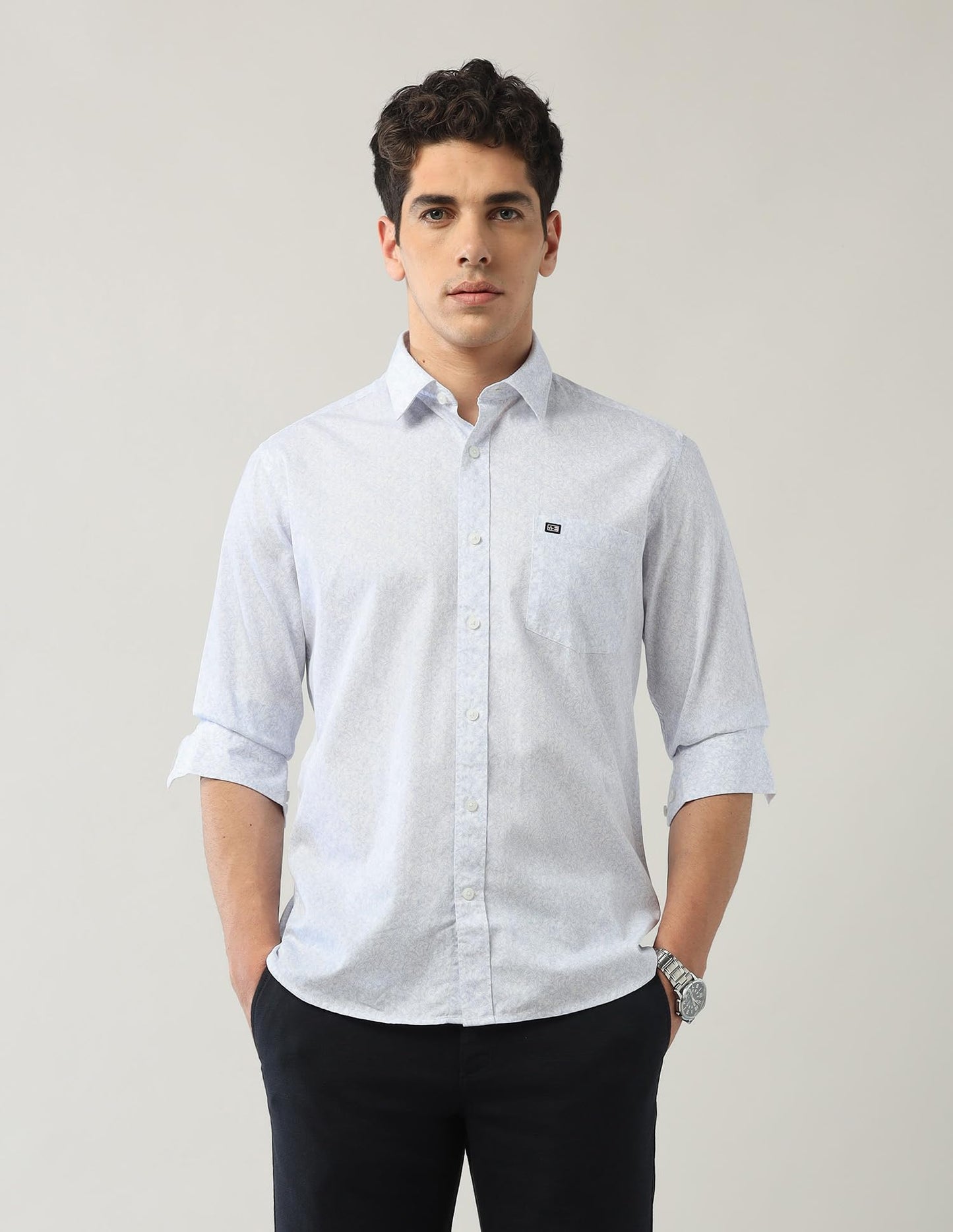 Arrow Sports Men's Floral Slim Fit Shirt (ASAJSH1651_Light Blue