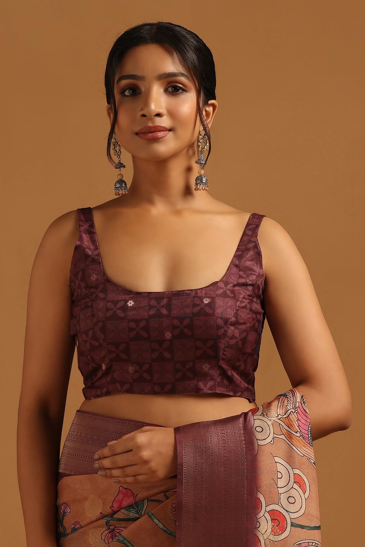 Soch Womens Wine Poly Silk Kalamkari Saree