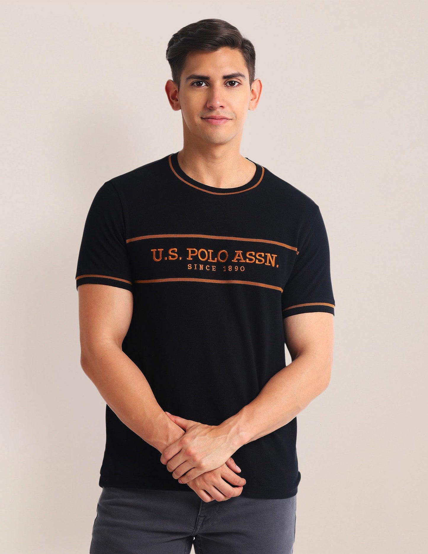 U.S. POLO ASSN. Brand Embroidered Cotton T-Shirt Black