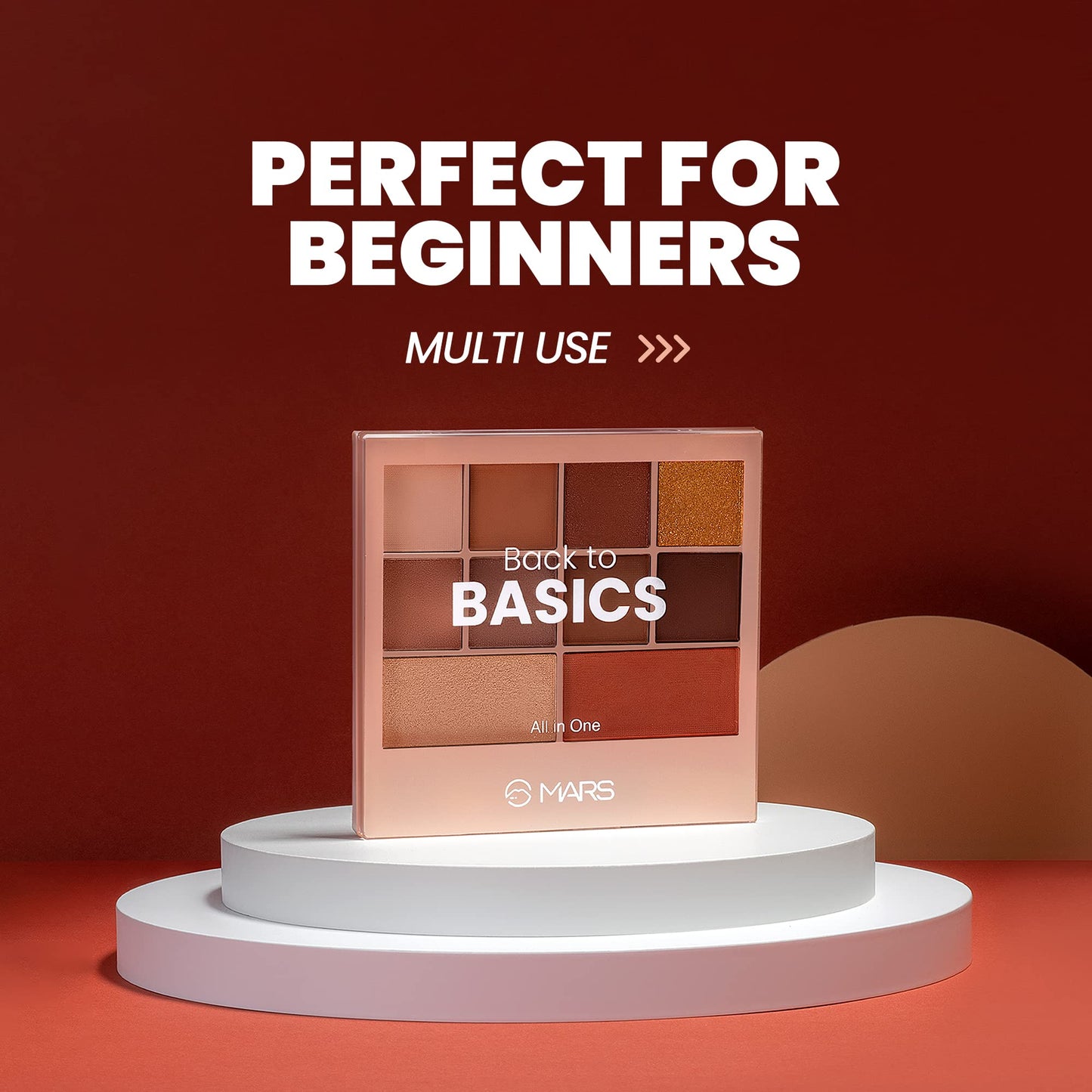 MARS Back To Basics All-In-One Face Palette With Free Applicator | 8 Eyeshadows With Blusher And Highlighter | Highly Pigmented | Beginner Friendly (14.4G) (Shade-02), Natural
