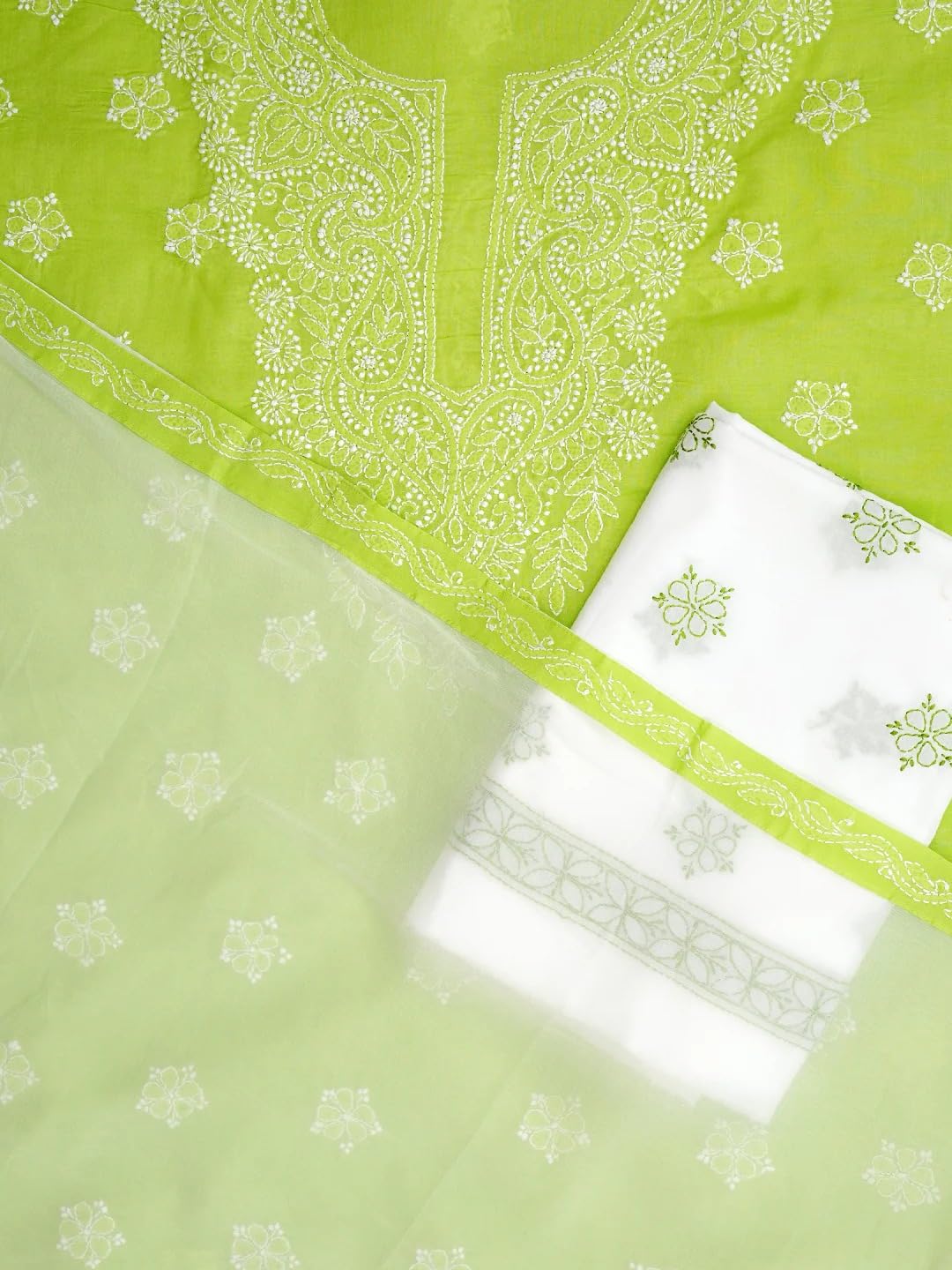 Ada Hand Embroidered Lucknowi Chikankari Unstitched Cotton Dress Material Suit Piece with Dupatta for Women A211365 Green