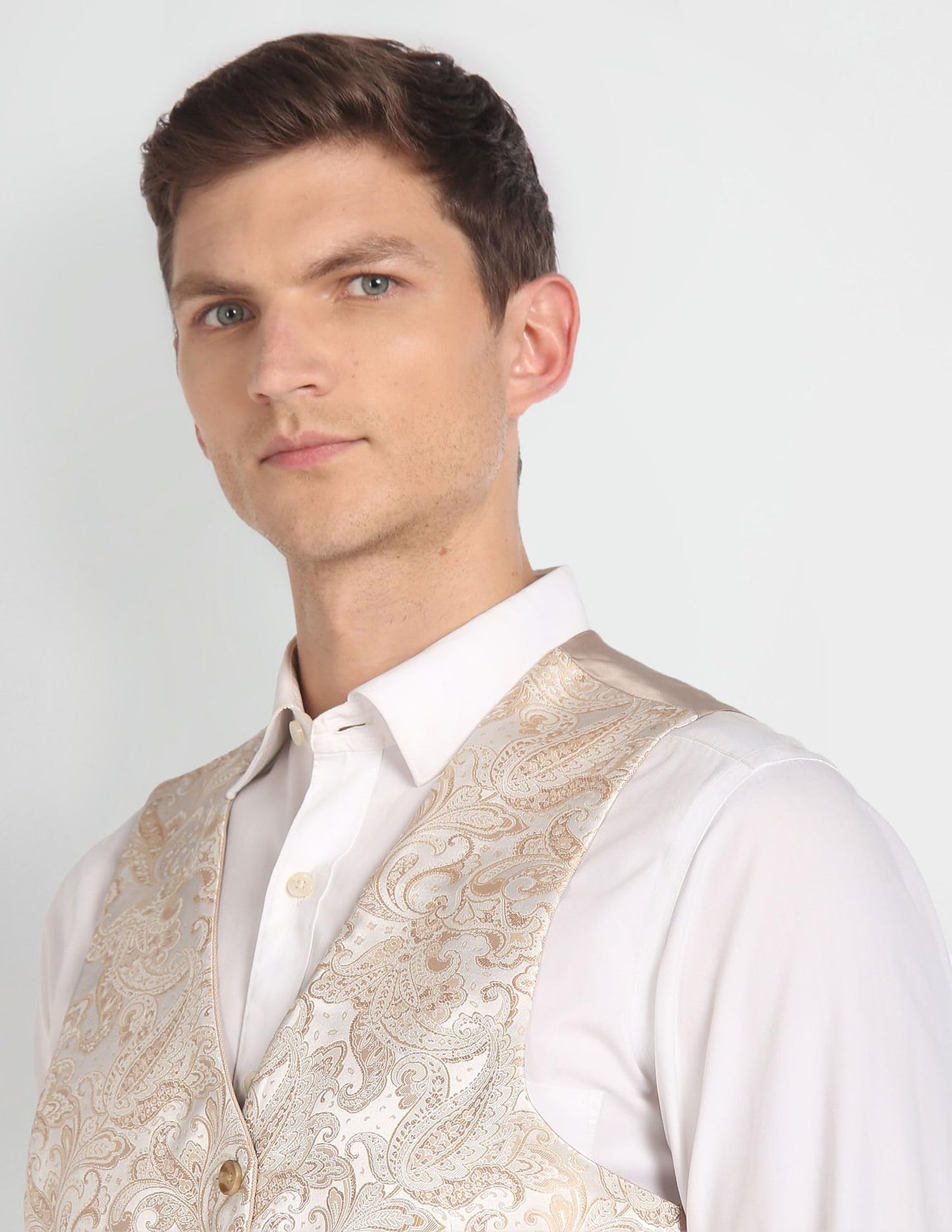 Arrow Men's Polyester Single Breasted Business Suit Pants Set (ARAGSU5541_Beige