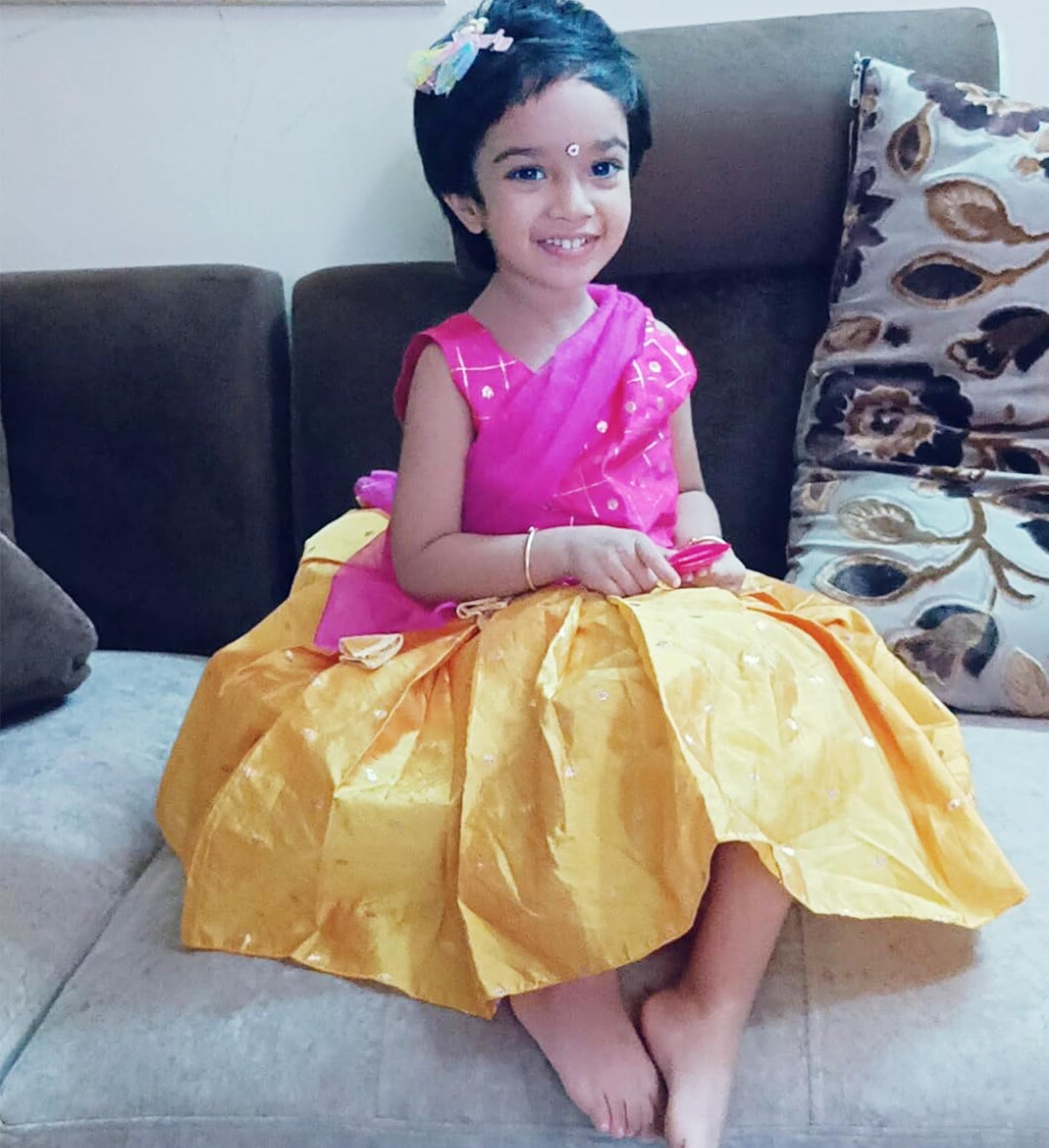 MVD Fashion Girls kids Lehnga choli set regular fit (Rani, Mustured color) (3-4 year)