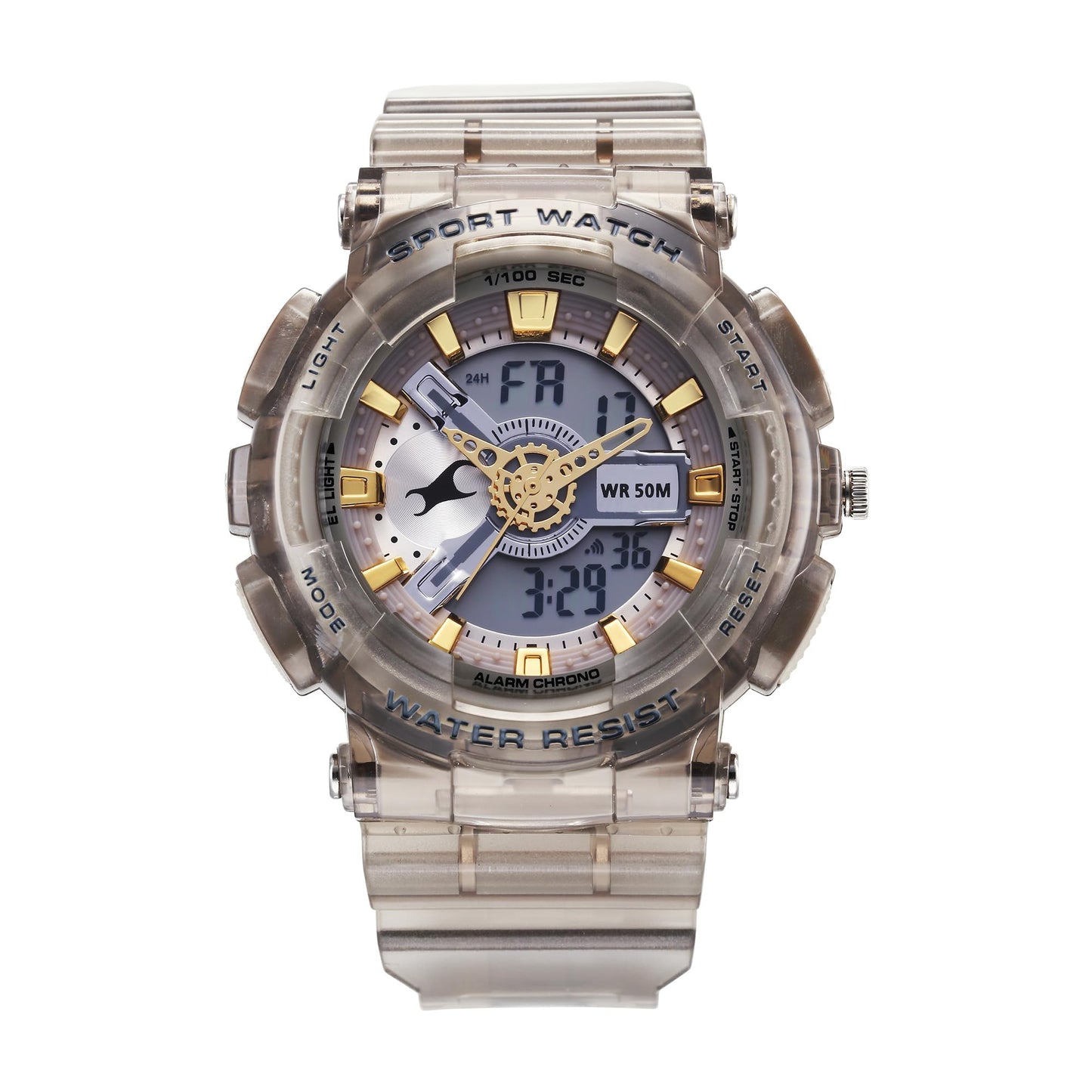 Fastrack StreetStyle Ana Digi Analog Digital Digital Dial Translucent Grey PU Strap Watch for Guys
