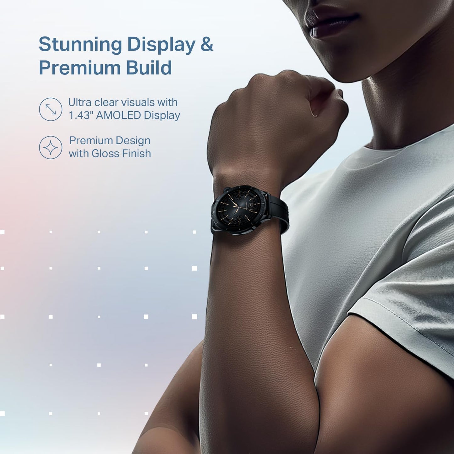 Boat Chrome Eon, 1.43” (3.63 cm) AMOLED Display, AI Coach Health Insights,Advanced S1 Processor,Auto Heart Rate, HRV,VO2 Max, Stress, TBT Navigation, IP68, Smart Watch for Men & Women (Active Black)