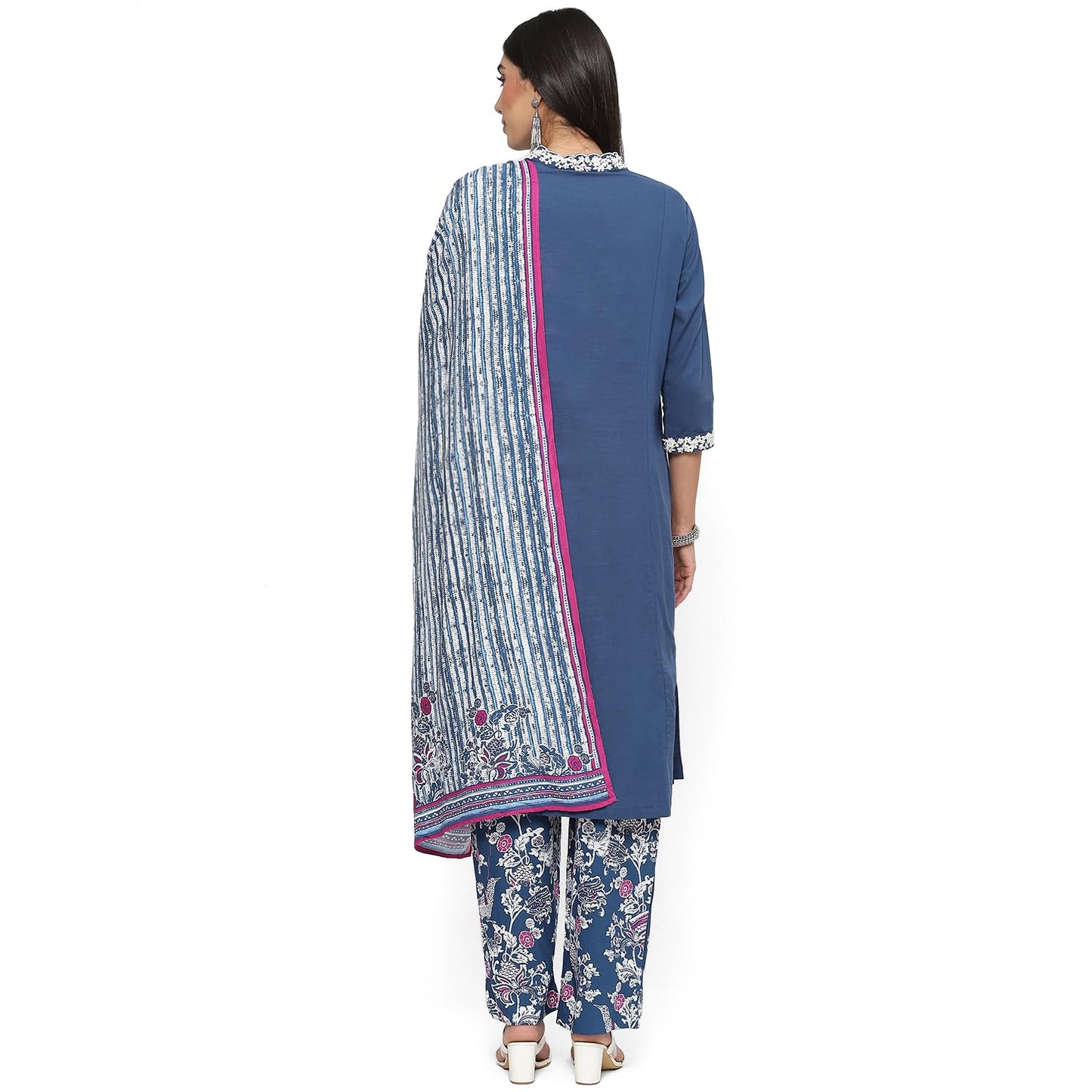 BIBA WOMEN SOLID STRAIGHT SALWAR KURTA DUPATTA(SKDINDIE ST8125_BLUE_38)