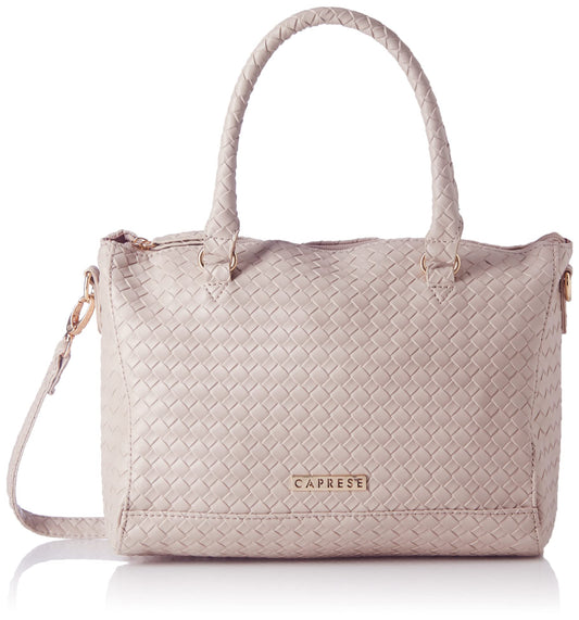 Caprese Eleana Satchel Bag, Large | Stylish Shoulder Bag for Women with Adjustable & Detachable Sling Strap | Secure Zip Closure | Perfect for Office & Daily Essentials (Beige)