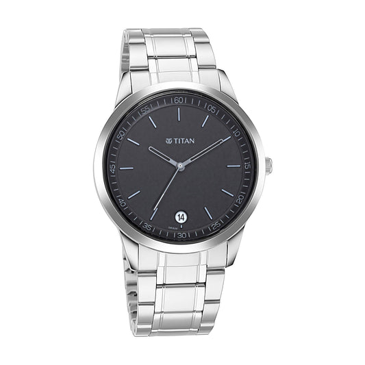Titan Minimalist Quartz Analog With Date Anthracite Dial Silver Metal Strap Watch for Men - NP1806SM02