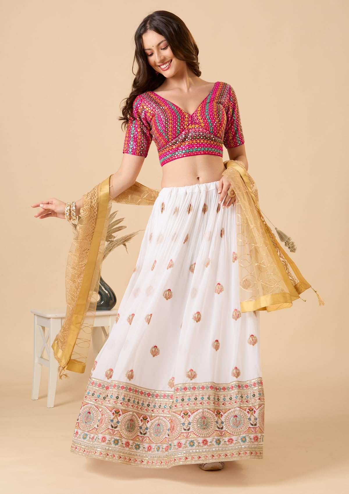 S SALWAR STUDIO Multicolour Embroidered Georgette Sweetheart Neck Readymade Blouse