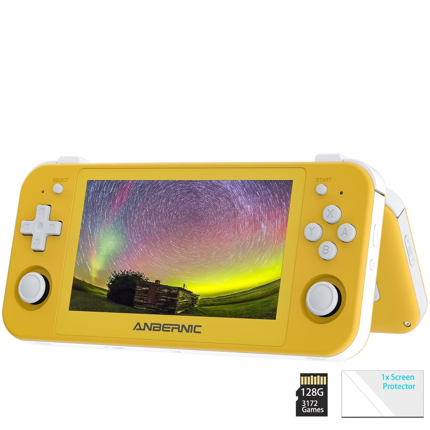 New World Anber-nic RG505 Android 12 Portable Game Console, Unisoc Tiger T618, 128GB Support 3172 Games, Gyro Sensor, 4.95" OLED Touchscreen, Support PS2 /PSP games Handheld Video game-Yellow