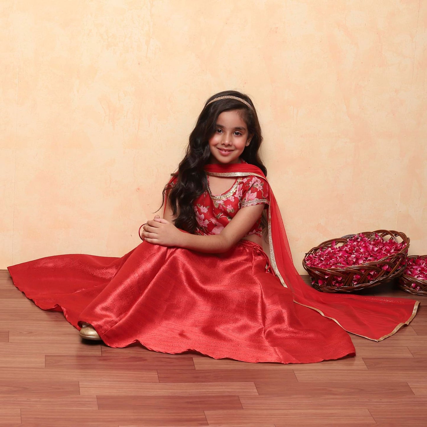 BIBA Girl Printed Flared Modal Readymade Lehenga Set(Kw4432_Red_7)