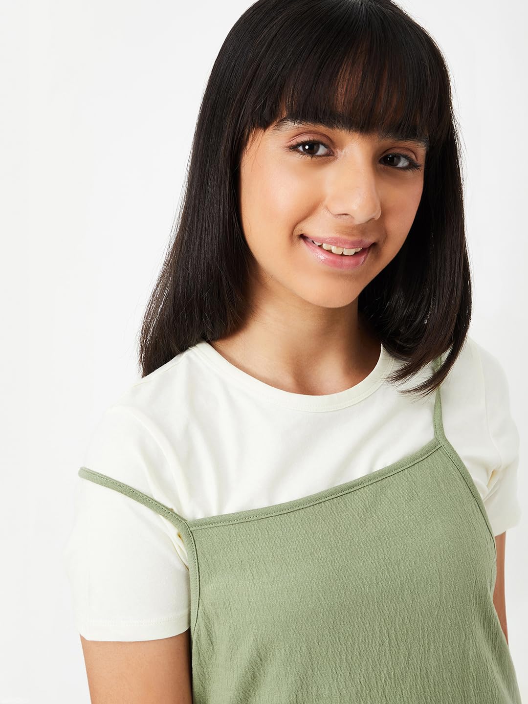 Max Girl's Pure Cotton A-Line Midi Dress (S25EDR11_Olive Green